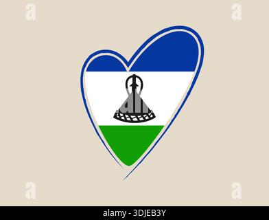 The National Flag of Lesotho Painted Inside a Hand-Drawn Heart, a Vector Symbol for Patriotic Love.. Stock Vector