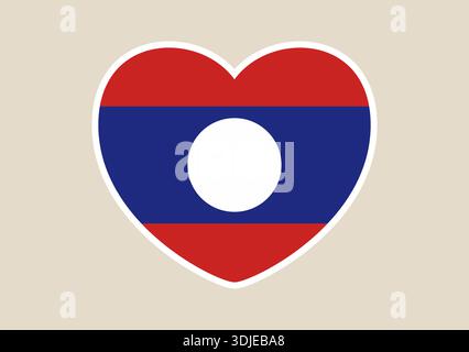 Laotian Flag in a Heart Shape Icon Symbolizing Patriotism and Love for the Nation of Laos.. Stock Vector