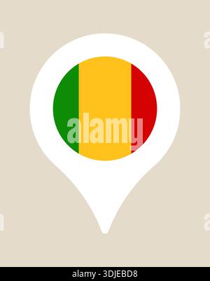 Mali National Flag Displayed in a Modern Map Pointer Icon Symbolizing a Destination for Travel and Geography.. Stock Vector