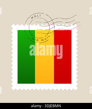 Malian flag postage stamp featuring a vintage air mail postmark on a retro background for patriotic travel concepts.. Stock Vector