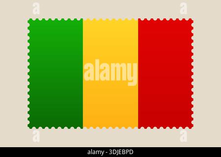 Mali national flag designed as a perforated postage stamp, a patriotic vector illustration for travel and philately.. Stock Vector