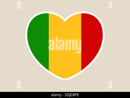 Heart shaped sticker with the flag of Mali symbolizing national pride and patriotic love for the country.. Stock Vector