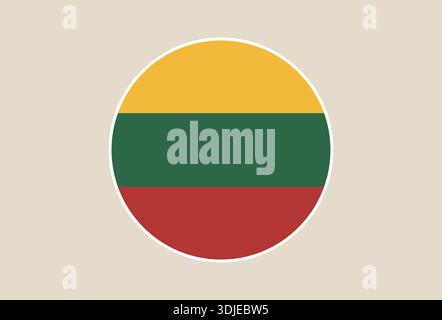 Lithuanian National Flag designed as a circular vector icon, isolated on a simple neutral background representing a modern patriotic symbol.. Stock Vector