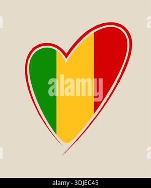 Mali flag illustrated inside a hand-drawn heart shape vector symbolizing love and national patriotic pride.. Stock Vector
