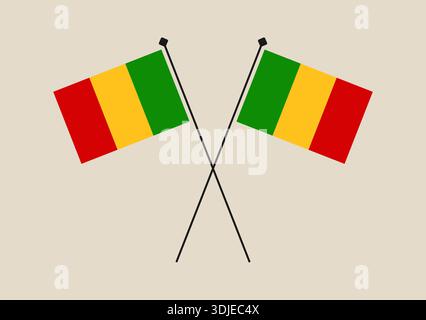 The crossed national flags of Mali on poles, a simple vector illustration symbolizing government and international relations.. Stock Vector