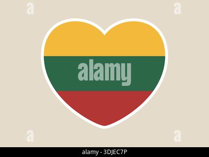 Lithuania flag in a heart shape vector icon showing patriotic support and love for the European nation.. Stock Vector