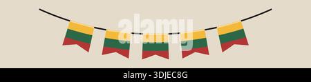 Lithuanian flag pennant garland hanging as a festive decoration for a national celebration on an isolated background.. Stock Vector