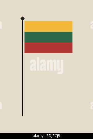 Flag of Lithuania on a simple flagpole, a vector icon illustration representing a national European symbol.. Stock Vector