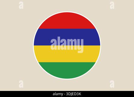 Flag of Mauritius in a circular icon format, a simple national emblem vector illustration for patriotic graphic design.. Stock Vector