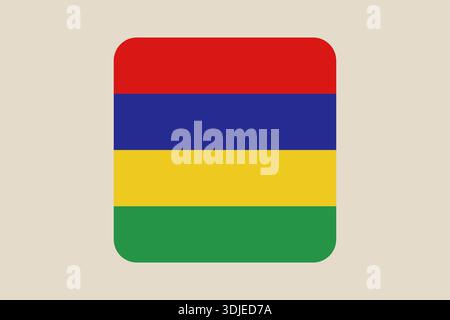 Mauritius National Flag designed as a flat vector icon on a modern square button for web and app use.. Stock Vector