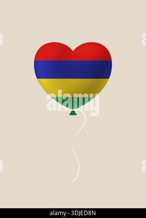 Mauritius flag on a heart-shaped balloon floating gently, a vector icon for national independence day symbolizing patriotic love and celebration.. Stock Vector