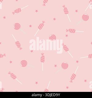 Cute pink candy cane and lollipop seamless pattern. Soft pastel vector background for Christmas, Valentine, gift wrapping, fabric prints, and nursery Stock Vector