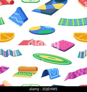 Carpets seamless pattern. Decorative home carpets, interior accessories. Fluffy and cotton, wool house elements. Print textile design, vector Stock Vector