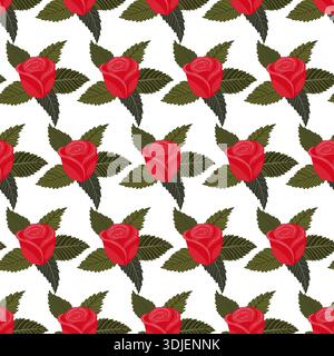 A composition of bright red roses. Seamless pattern. Vector illustration. Stock Vector