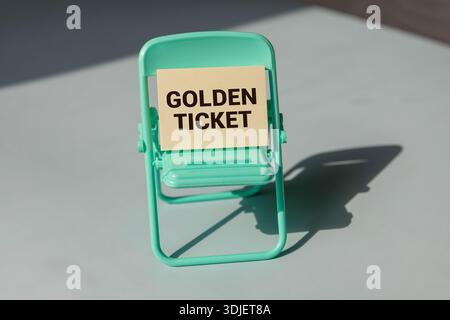 Text caption presenting Golden Ticket. Business showcase Rain Check Access VIP Passport Box Office Seat Event Flashy School Office Supplies, Teaching Stock Photo