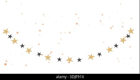 Displaying star garland across white backdrop showing gold-gray stars and gold sparkles Stock Photo