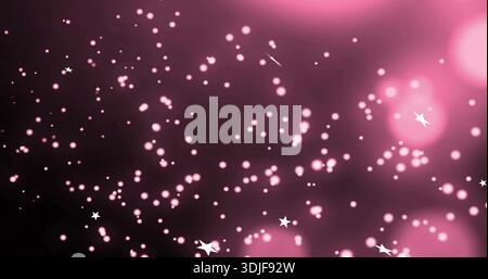 Glittering pink bokeh cluster floating in abstract backdrop, with soft lens flares and white stars Stock Photo