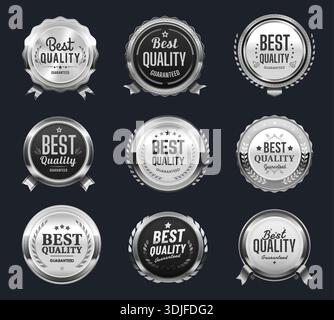 Best quality silver labels, badges and award seals Stock Vector