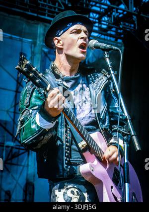 Tim Armstrong of Rancid performs on stage at the Barclaycard