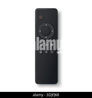 Vector 3d Realistic TV Remote Control, Isolated. Smart Remote Controller Device. Television Remote Control Icon, Top View. Media Player Controller Stock Vector
