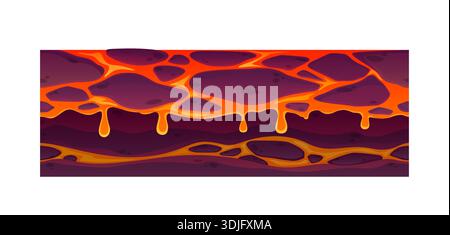 Game ground soil, cartoon underground glowing lava Stock Vector