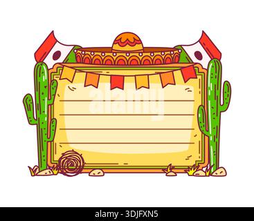 Kids memo note paper sticker with Mexican sombrero Stock Vector