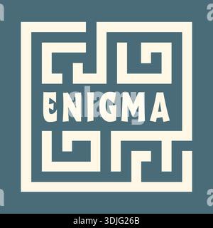 Square maze style frame with bold enigma lettering centered in a geometric labyrinth design Stock Vector