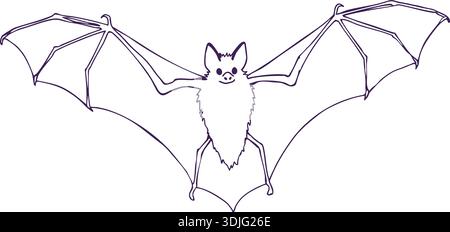 Line drawing of a bat with wings spread wide in a simple purple outline style Stock Vector
