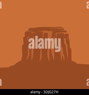 Minimal landscape illustration of a flat topped desert mesa in warm brown tones Stock Vector