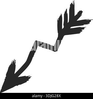 Bold black zigzag arrow shape with a feathered tail and pointed tip Stock Vector