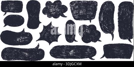 Black crayon speech bubble with rough textured scribble style isolated ...