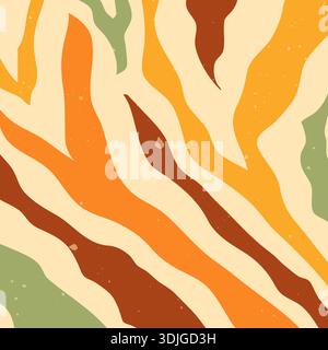 Zebra groovy square warm color background. Stock Vector
