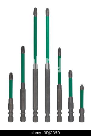 Sets of long screwdriver bits isolated on white background. Stock Photo