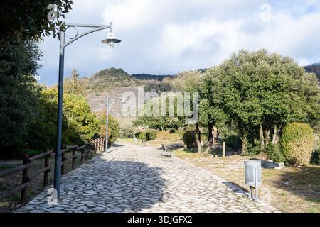 cobblestone street for pedestrians, Tavertet, Catalonia, Spain Stock Photo