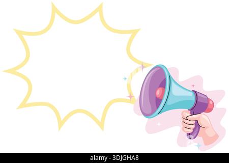 Hand holding megaphone with a blank speech bubble for text. Stock Vector