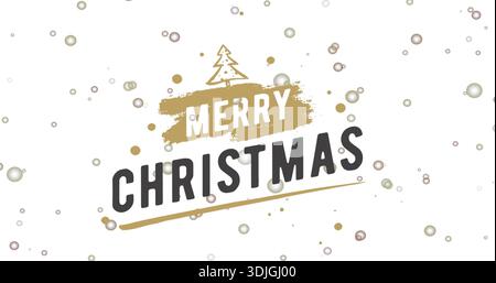 Showing centered CHRISTMAS on canvas with MERRY on gold brush, gold tree, gold underline, confetti Stock Photo