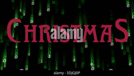 Displaying CHRISTMAS word spanning center of digital banner, showing green binary code columns Stock Photo