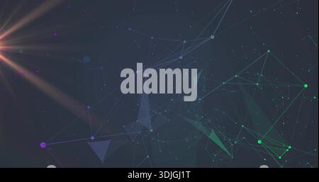 Showing abstract network on navy gradient, with nodes, thin lines, triangles and flare Stock Photo