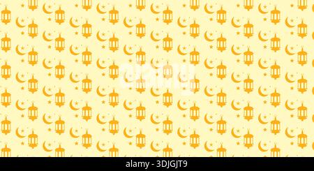 Seamless Islamic Lantern Crescent Moon and Star Pattern Background Stock Vector
