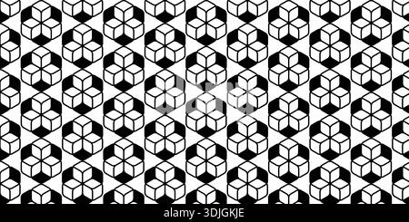 Seamless Black and White Geometric Cube Pattern Background Stock Vector