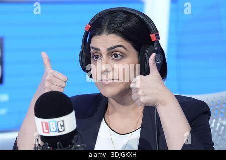 Home Secretary Shabana Mahmood takes part in the Call the Cabinet phone-in on LBC, at the Global Studios, London. Picture date: Tuesday January 27, 2026. Stock Photo