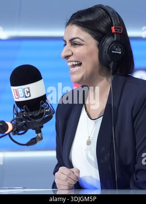 Home Secretary Shabana Mahmood takes part in the Call the Cabinet phone-in on LBC, at the Global Studios, London. Picture date: Tuesday January 27, 2026. Stock Photo