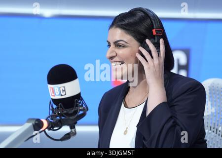 Home Secretary Shabana Mahmood takes part in the Call the Cabinet phone-in on LBC, at the Global Studios, London. Picture date: Tuesday January 27, 2026. Stock Photo