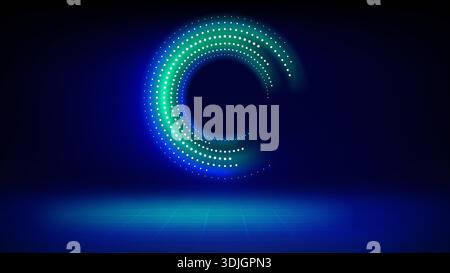 Futuristic technology stage blue background. Round green dotted led, neon glow. Abstract background for displaying products, presentation, advertising Stock Vector