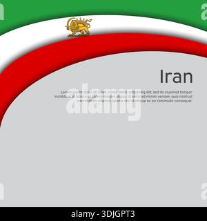 Waving flag of iran lion and sun. Protest, riot, revolution. Iranian patriotic banner. Creative background for patriotic protest poster, flyer, card Stock Vector