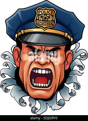 Police Man Policeman Cop Angry Mascot Cartoon Stock Vector