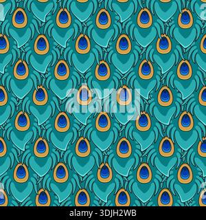 Seamless pattern of peacock feathers. Color vector background. Stock Vector