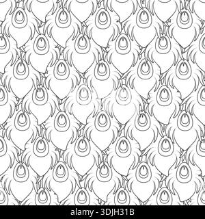 Seamless pattern of peacock feathers. Black and white vector background. Stock Vector