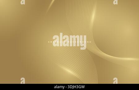 Glowing golden wavy lines on gold elegant abstract background. Luxury vector illustration with particle striped wave lines. Stock Vector