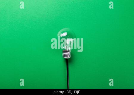 Close up LED incandescent light bulb isolated on green background. Clipping path -Image. Stock Photo